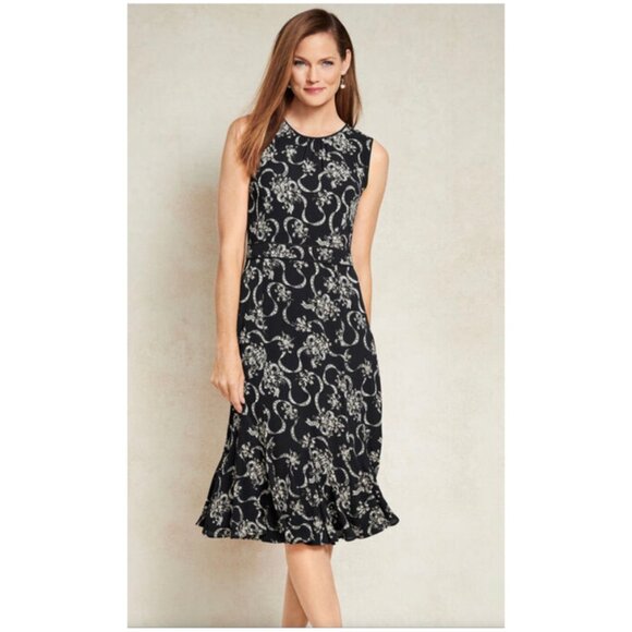 Talbots Floral Crepe Fit & Flare Dress Black and White Floral Size 10 Petite - Picture 7 of 8